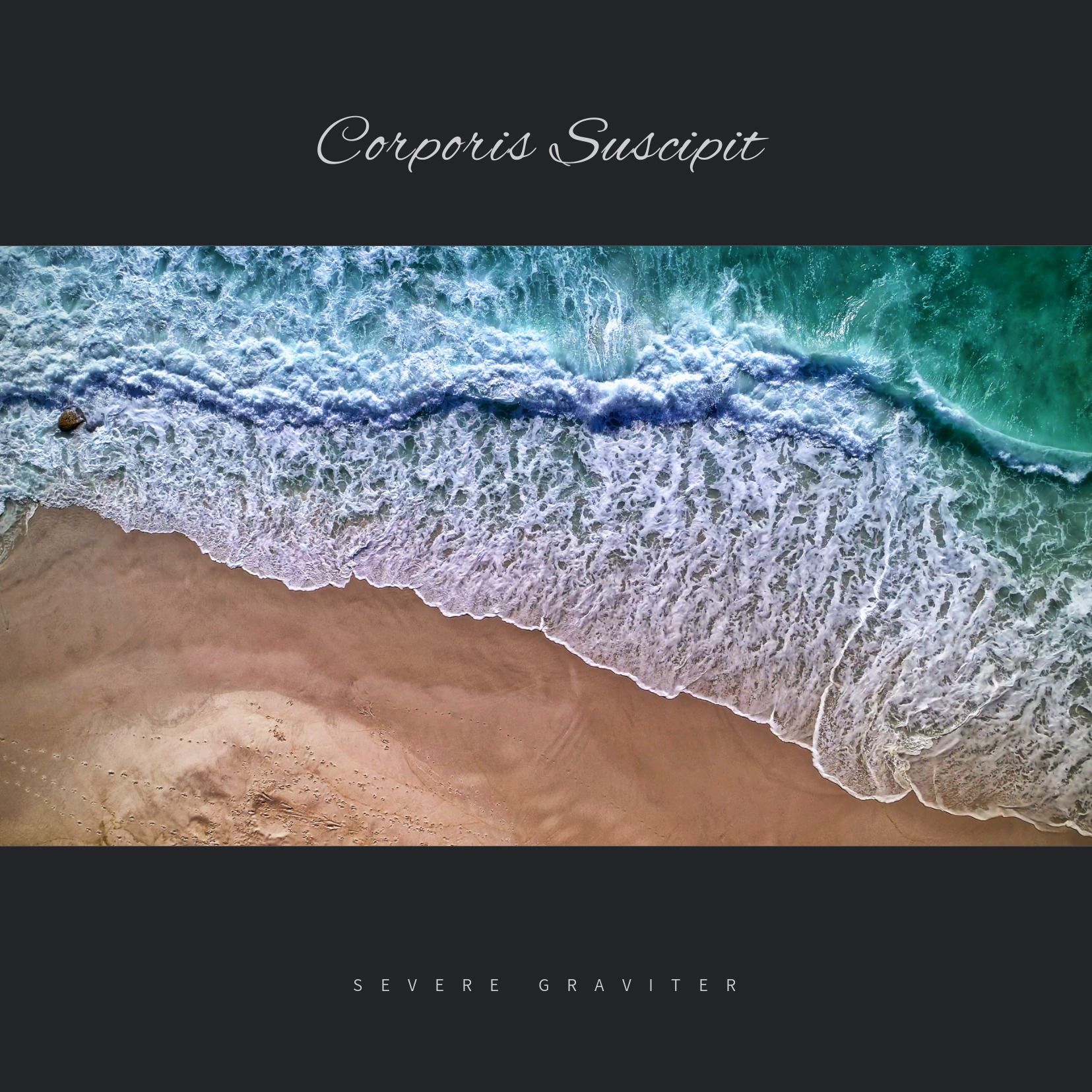 Waves rolling over a sandy beach with text - Marine images in the album cover design - Image