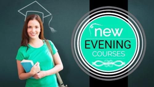 An advertisement for evening courses featuring a woman with a book and a square academic hat drawn in chalk behind her head - How to start a part-time business that works - Image