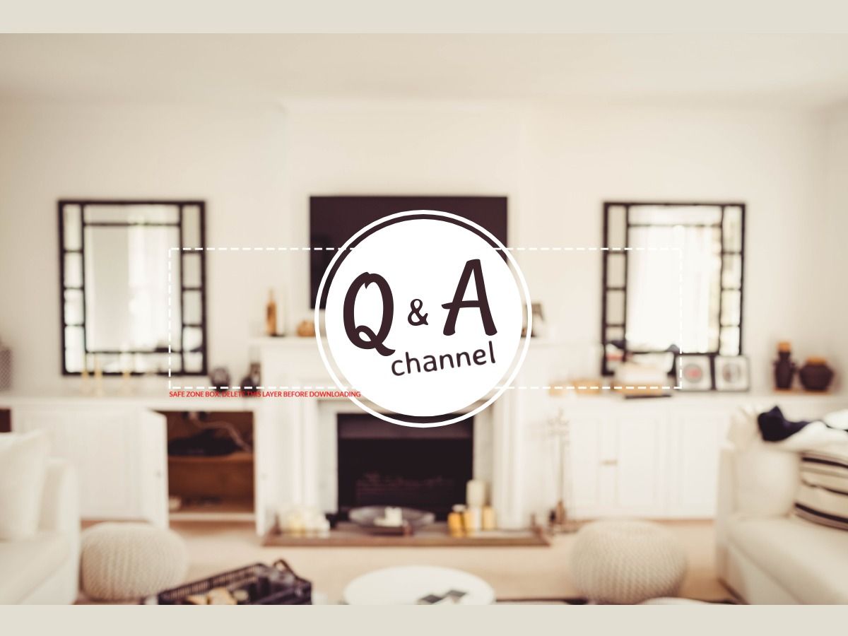 Imagem de uma sala de estar e um círculo com &#39;Canal de perguntas e respostas&#39; no meio - Vídeos de perguntas e respostas são uma ótima ideia do YouTube para canais com um público estabelecido - Imagem