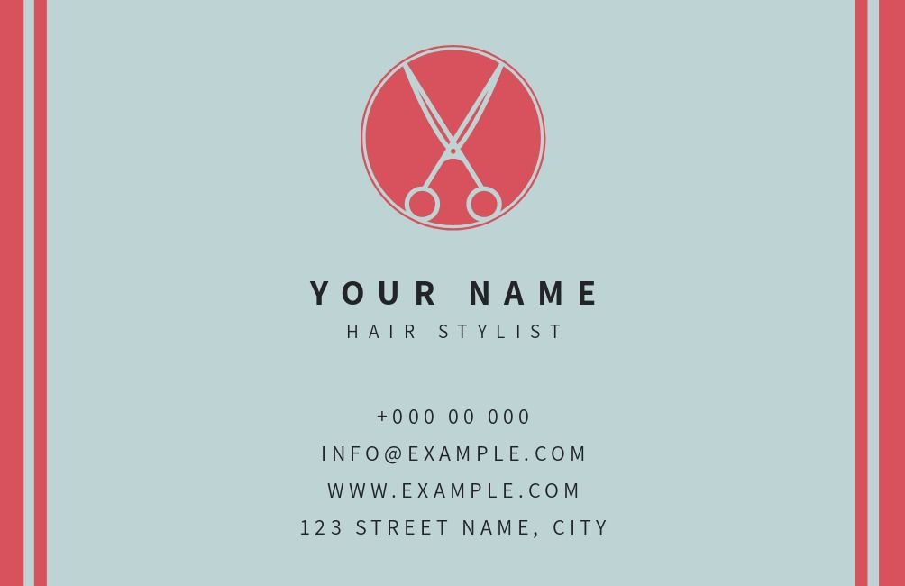 Hair stylist business card template with scissors in a red circle in the top half - Variety of business card styles - Image