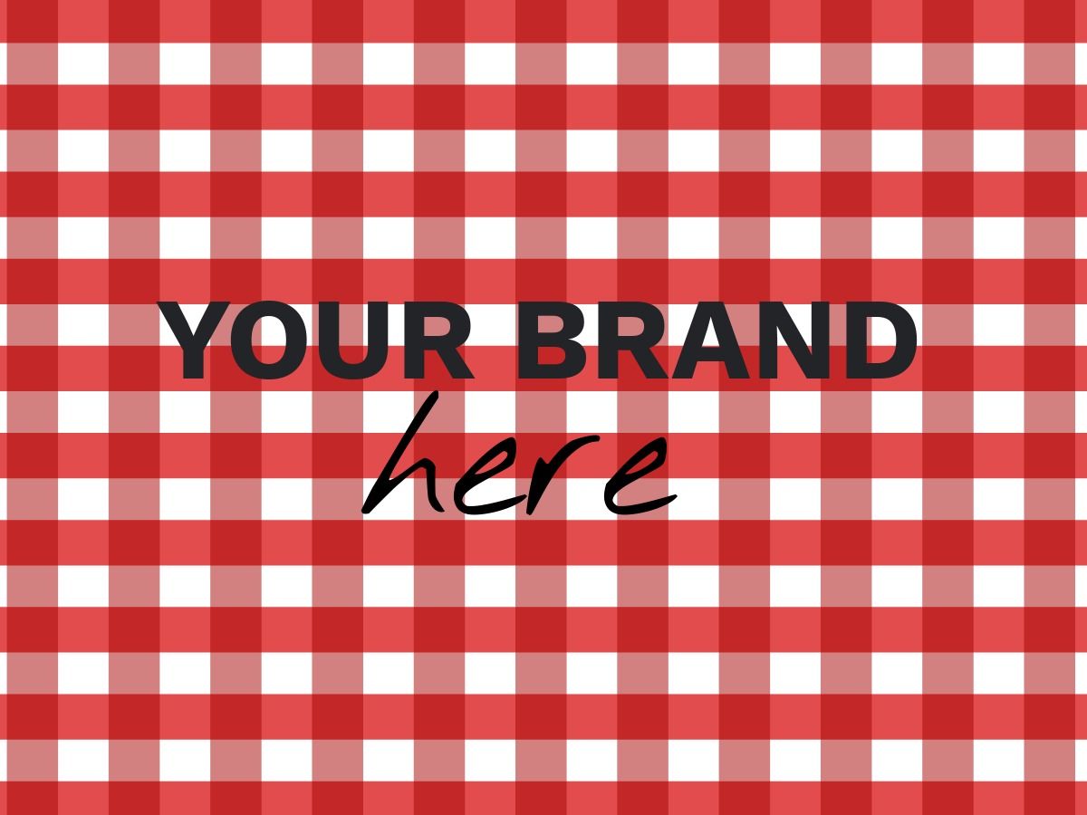 Red and white checkered background and 'Your Brand Here' as a title - Patterns in packaging design - Image