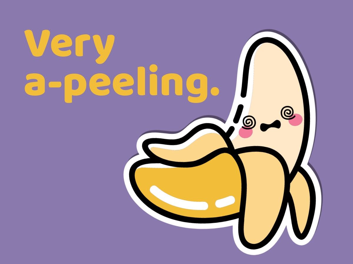 Illustration of cute banana character and 'Very a-peeling.' as a title - Cute characters in packaging design - Image