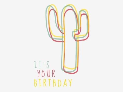 Coloured happy birthday card with hand drawn cactus outline - More colours in minimalist illustrations will help showcase your design - Image