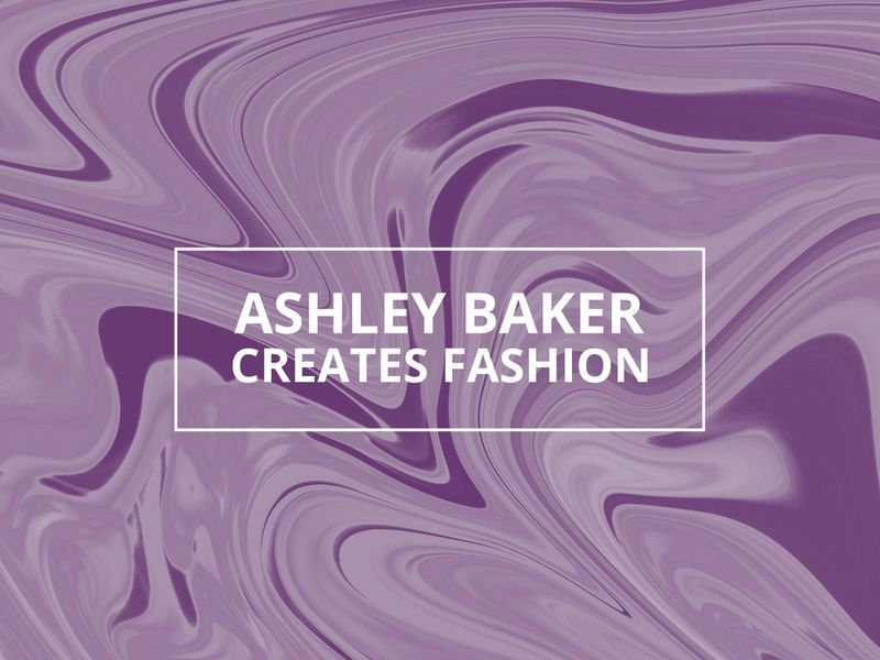 A liquid purple background with the caption "Ashley Baker Creates Fashion" - Fluid gradient shapes continue to be a popular choice in web design since 2017 - Image