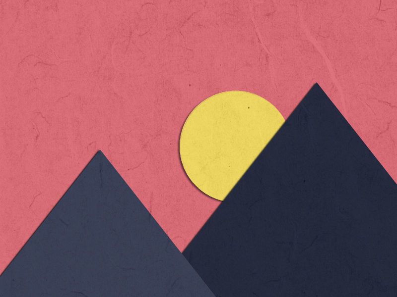 Montagnes sombres minimalistes et soleil sur fond rose - Les découpes de papier numérique sont un style de design intrigant et prometteur - Image