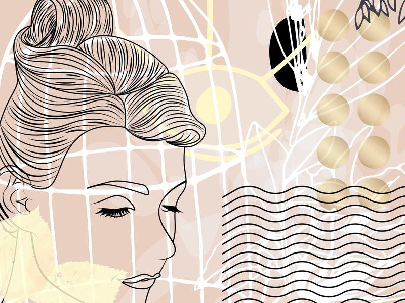 Outline of a woman's face on a background with abstract patterns - Modern collages will become even more popular in the coming years - Image