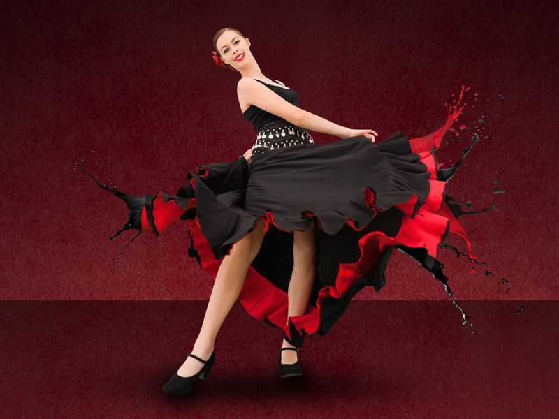 View of a dancing girl in a black and red dress - Digital painting and drawing can help display your design in a completely new and unique way - Image