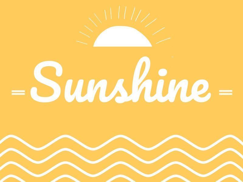 Mot &#39;Sunshine&#39; avec soleil abstrait et vagues de l&#39;océan - La famille de polices serif va s&#39;agrandir - Image
