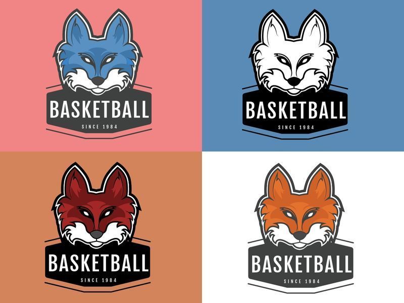 Renard en quatre couleurs différentes, logo de l&#39;équipe de basket-ball - Davantage de marques expérimenteront différentes combinaisons de couleurs - Image