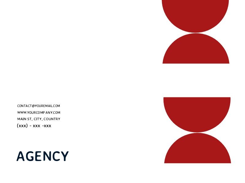 Simple red shapes for geometric designs with overlayed text saying 'Agency' with address - Create a clean design with simple shapes - Image