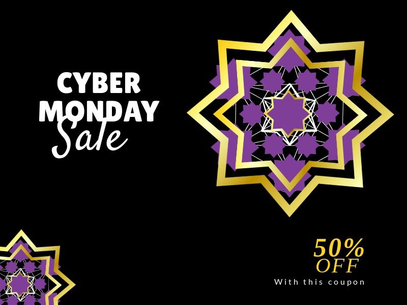 Pôster Cyber ​​Monday com fundo preto Make e desenhos geométricos trippy
