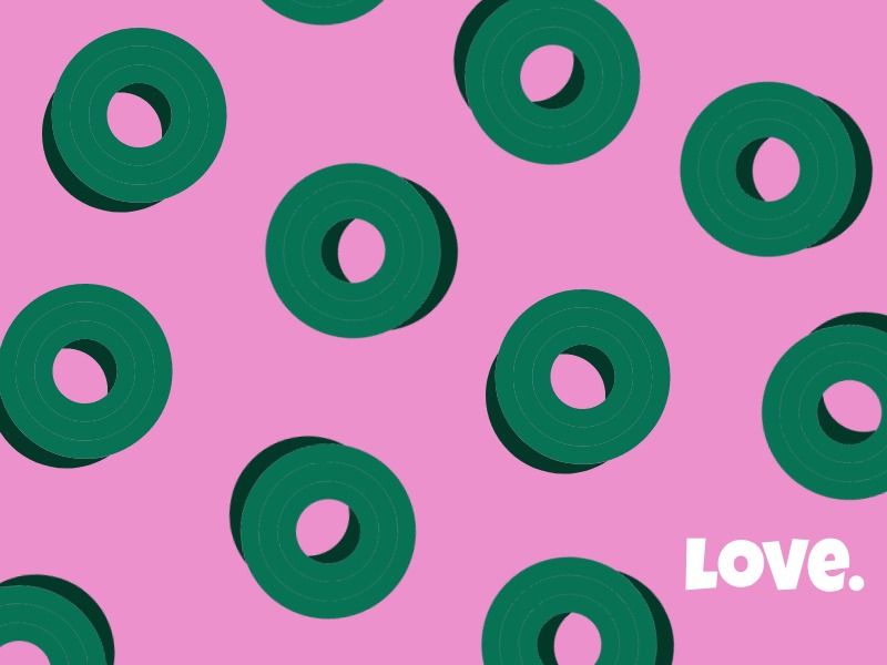 Donuts verdes flutuantes da Geometrics com fundo rosa
