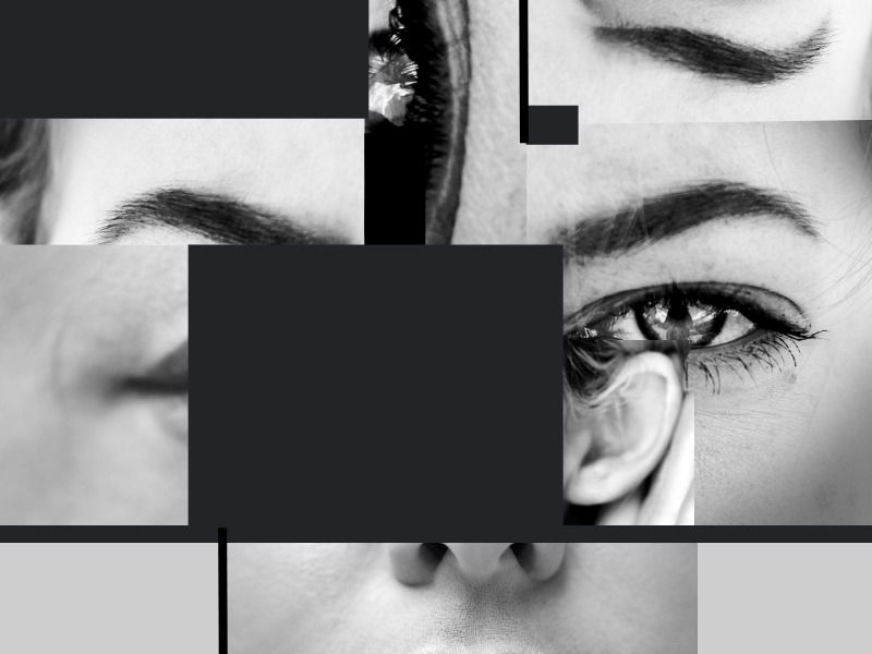 Geometrische Schwarz-Weiß-Verzerrung des Gesichts – Verzerrung eines Bildes mit geometrischen Formen – Bild