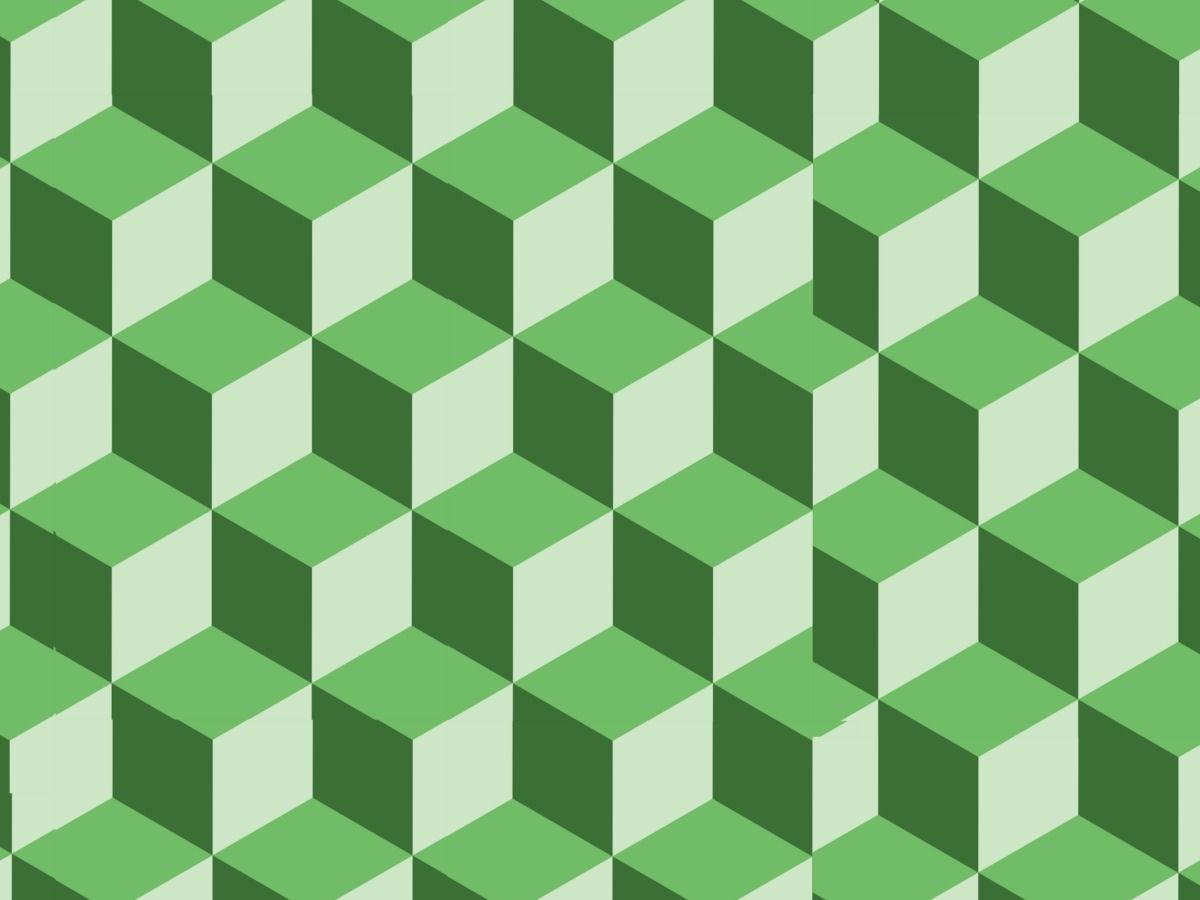 Patrón geométrico cúbico verde - Uso de la transparencia en el diseño geométrico - Imagen