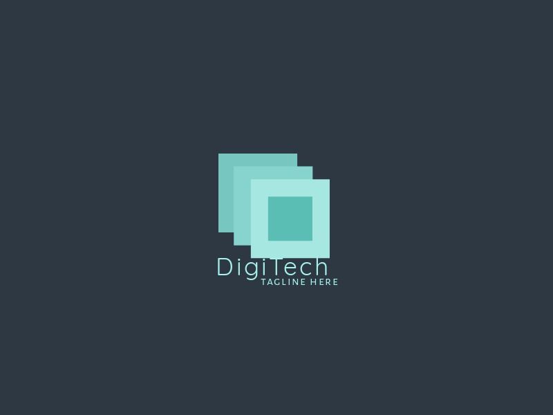 Türkisfarbenes geometrisches Logo „Digitech“ mit marineblauem Hintergrund – Geometrische Elemente im Logo-Design – Bild