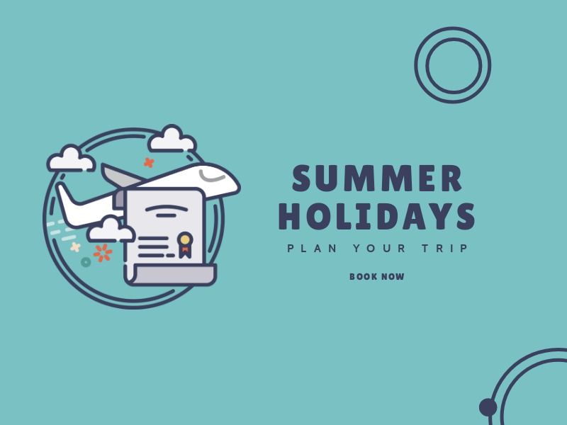 Sommerferien-Poster mit Flugzeug – Kombination aus flachen Bildern mit geometrischen Formen – Bild