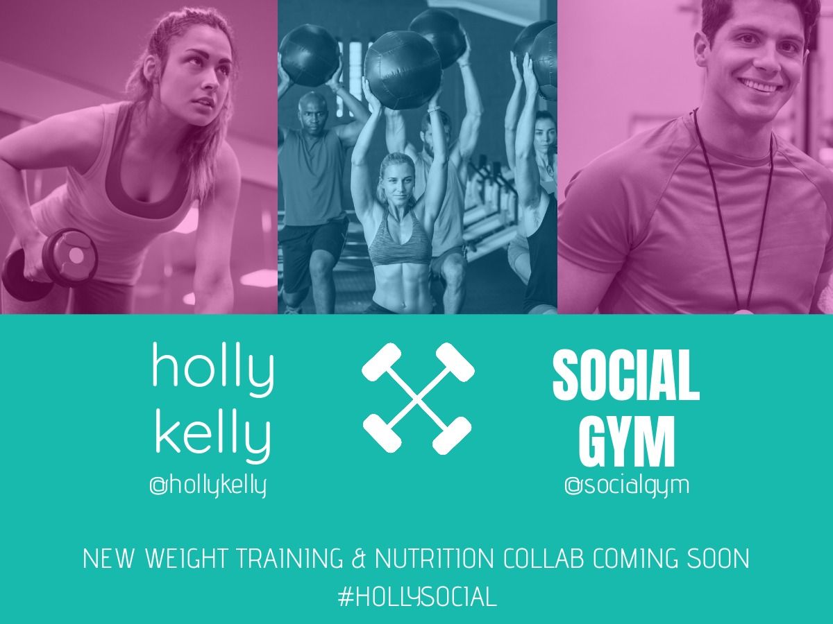 Advertising for a gym with photos of a girl working out and a smiling guy - Social media advertising design promoting two social media pages fitness collaboration - Image