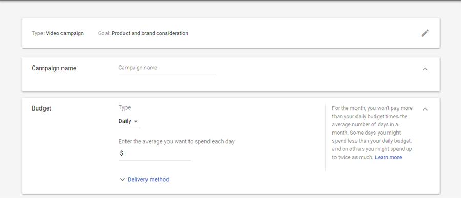 Nome e orçamento da campanha YouTube - Configurando um orçamento do Google AdWords - Imagem