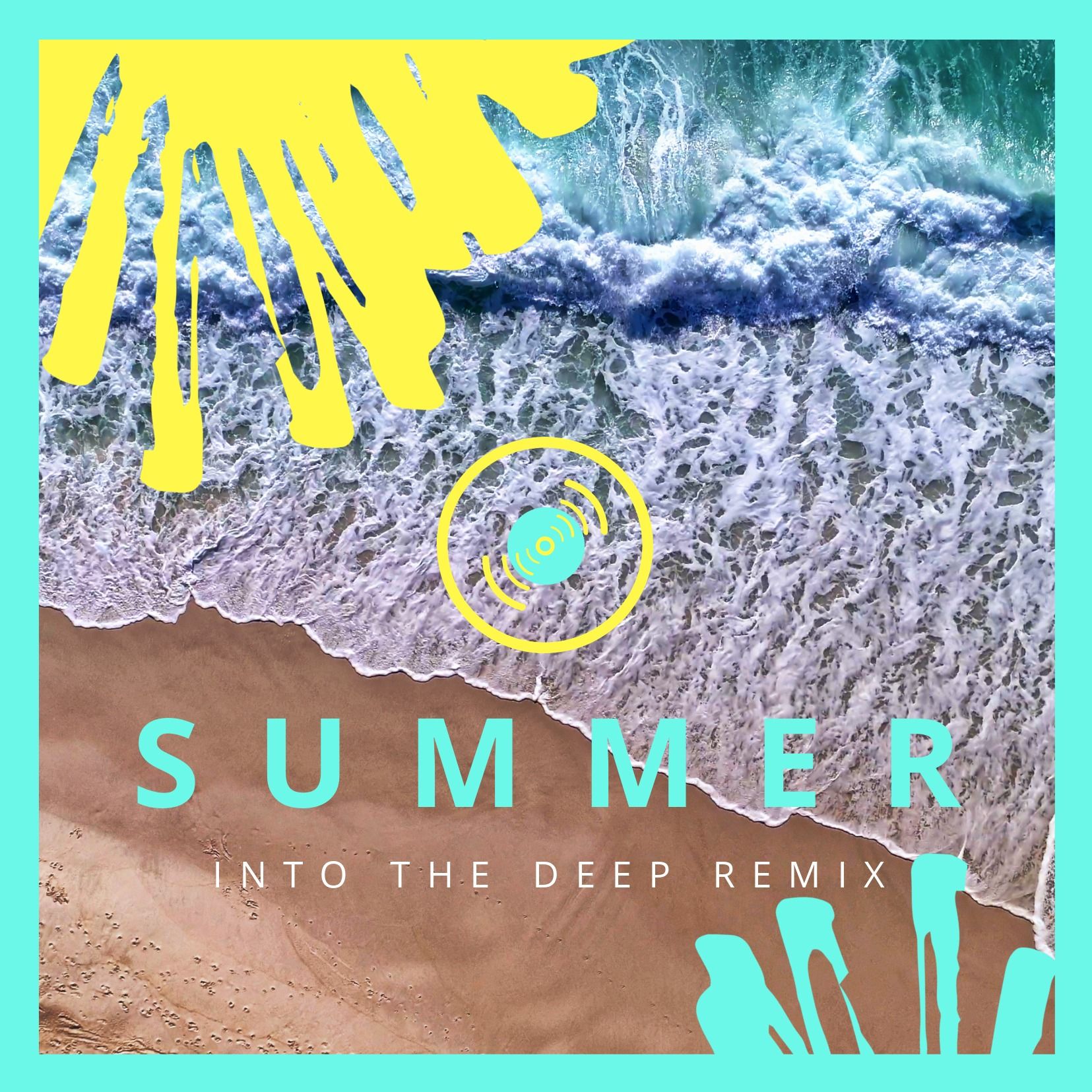 Diseño de pintura de verano sobre una playa con olas - Colores llamativos y brillantes en el diseño de portada del álbum - Imagen