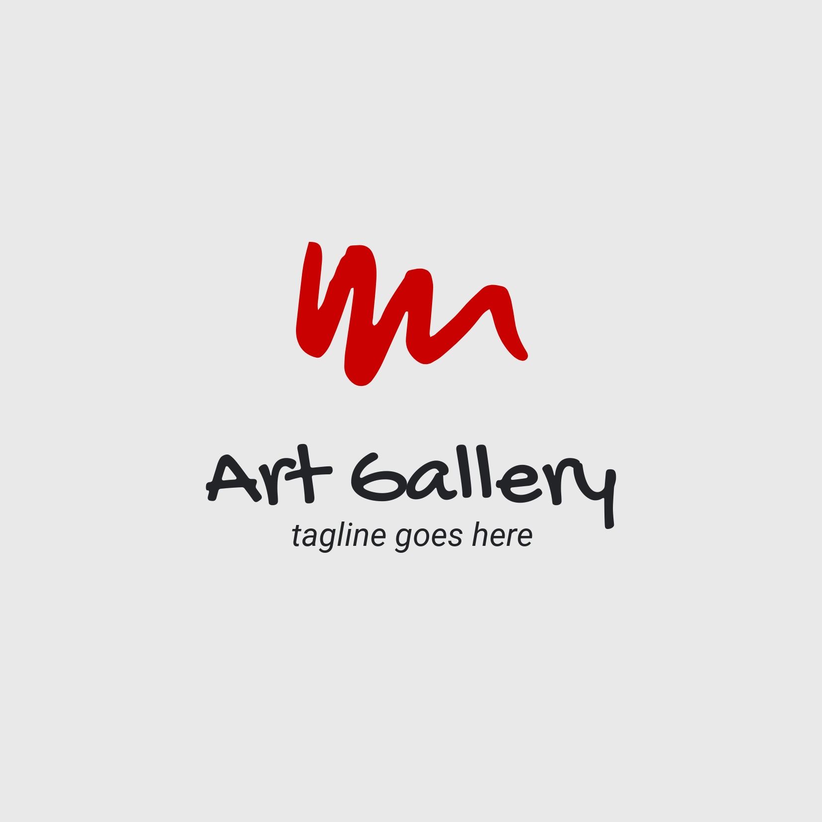 Kunstgalerie-Logo mit rotem Pinselstrich – Gochi Hand ist eine ausdrucksstarke Schriftart, die die Handschrift eines Teenager-Mädchens imitiert – Bild