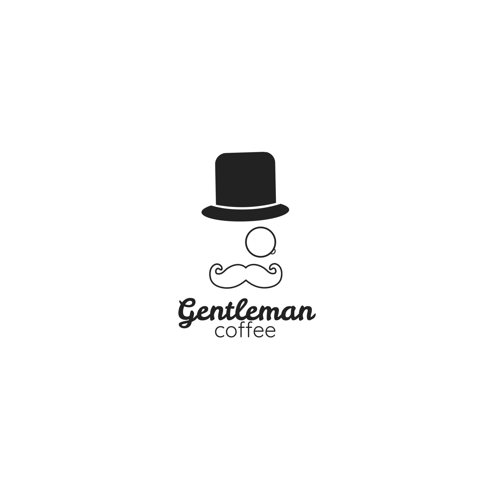 Logo du café gentleman avec un dessin de contour d&#39;un monocle, d&#39;un cylindre et d&#39;une moustache - Leckerli One est une police appropriée qui donnera à votre logo un aspect plus insouciant et ludique - Image