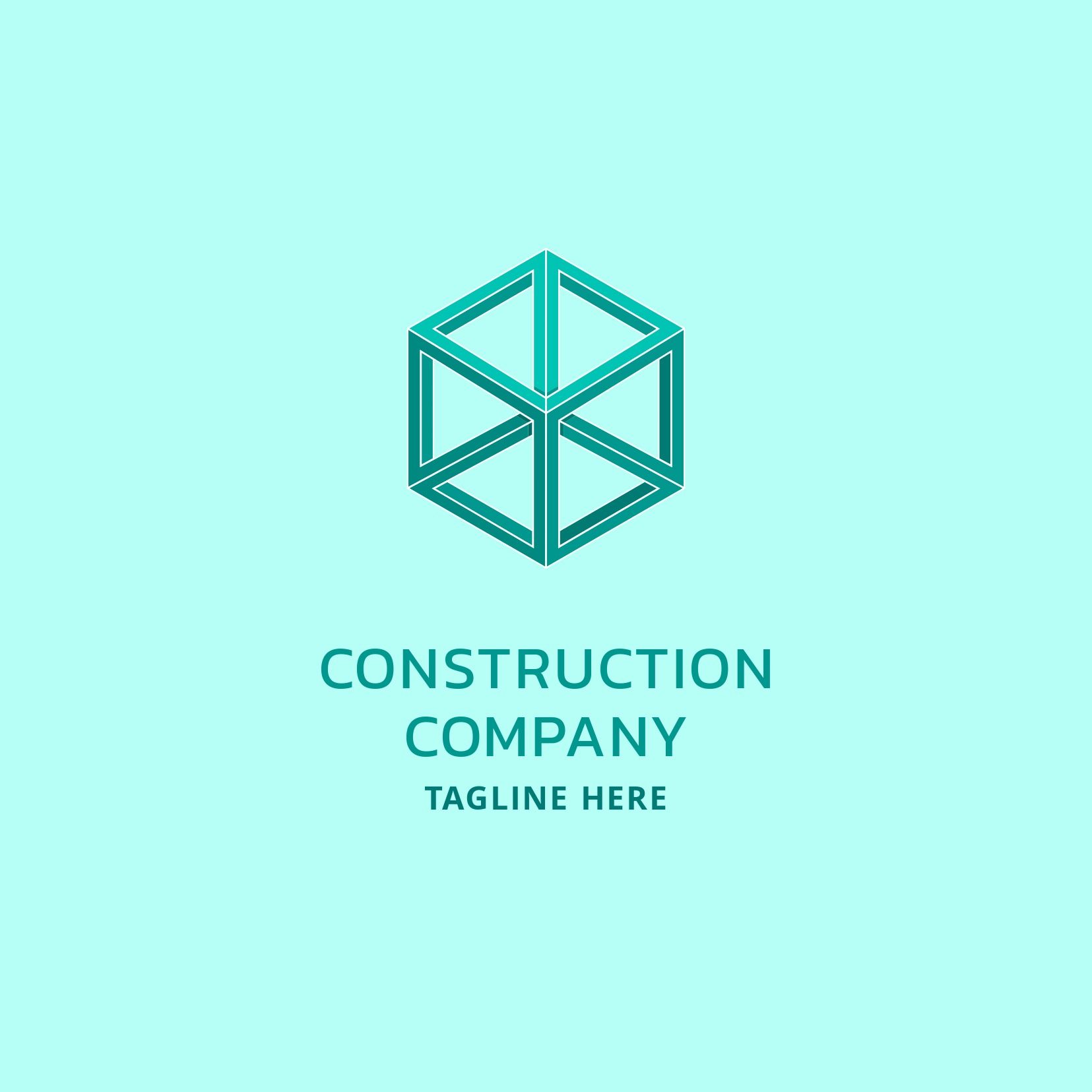 Logo eines Bauunternehmens mit einem kubischen Rahmen auf türkisfarbenem Hintergrund – Reduzieren Sie den Buchstabenabstand und verleihen Sie Ihrem Logo ein modernes Aussehen mit der Schriftart Kanit – Bild