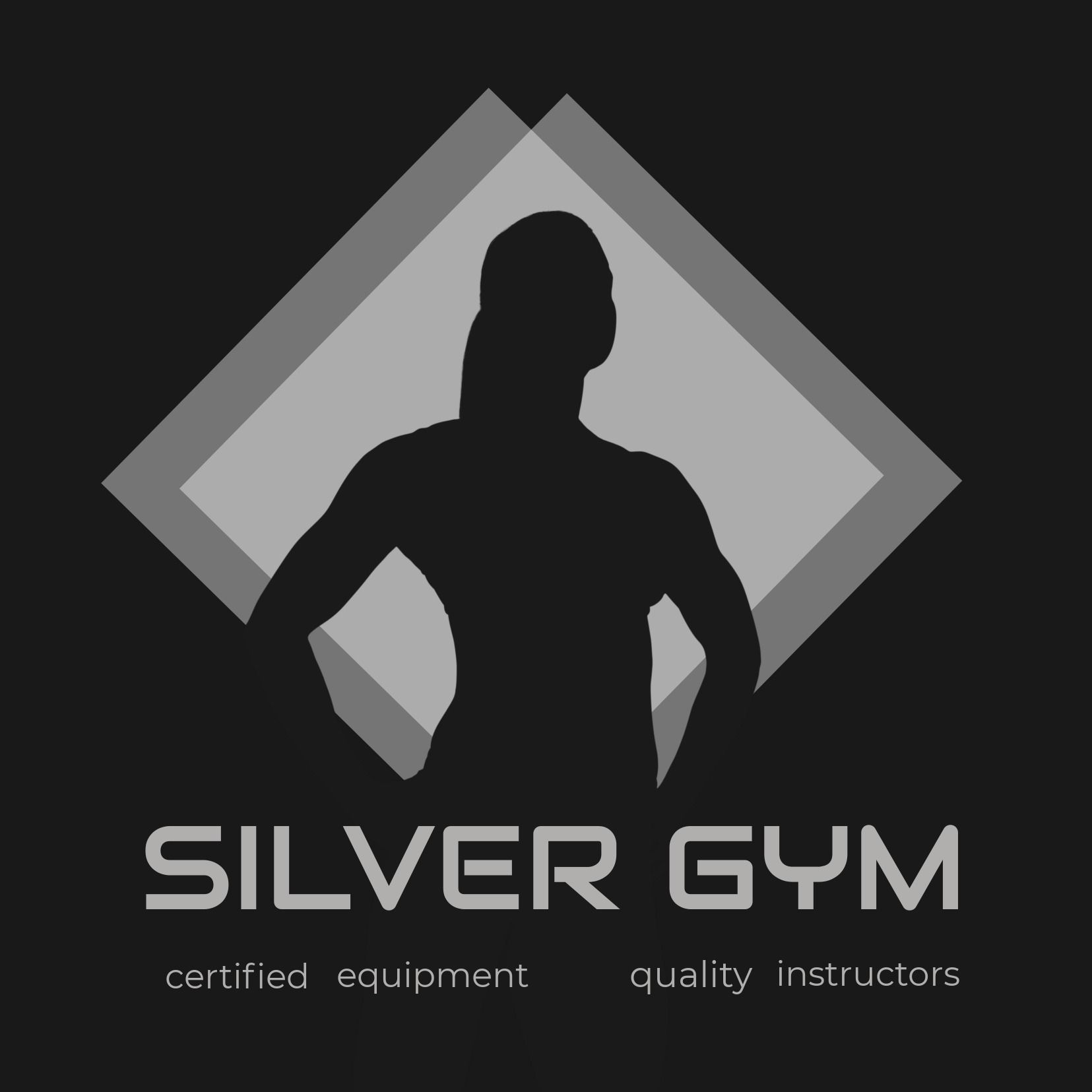 Fitness-Logo in Silbertönen mit weiblicher Silhouette – Audio Wide ist eine technische, moderne und kraftvolle Schriftart – Bild