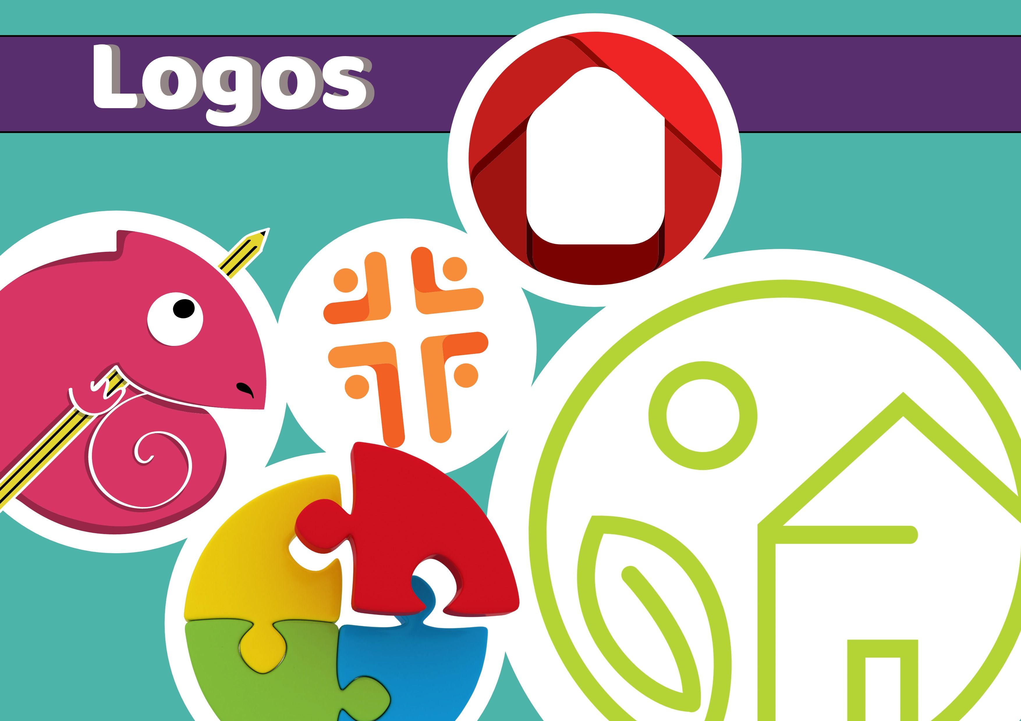 Imagen de logotipos que incluye ejemplos de logotipos circulares coloridos