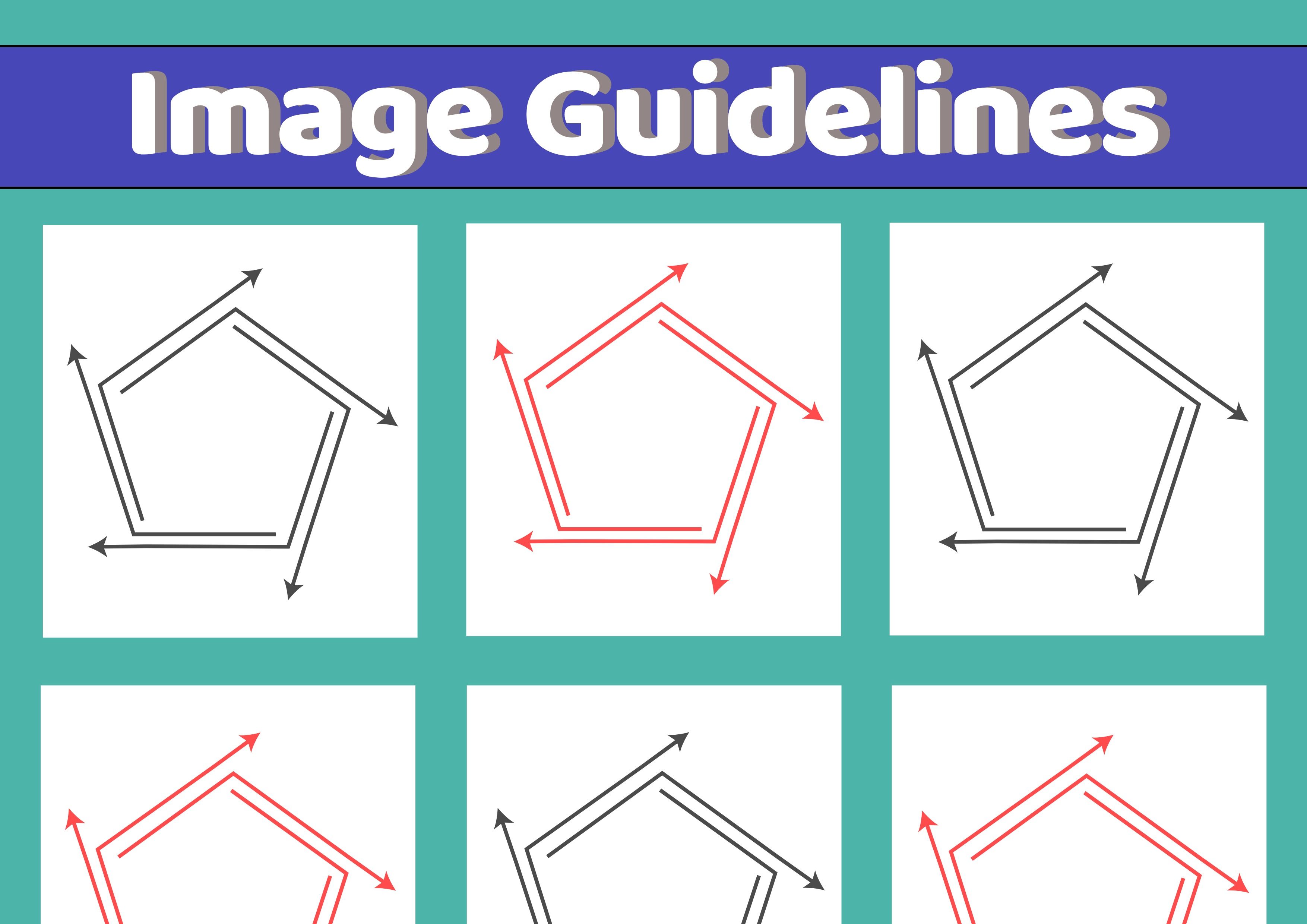 Image guidelines image with 6 photo templates and arrow icons on each - Tips on how to create image guidelines - Image