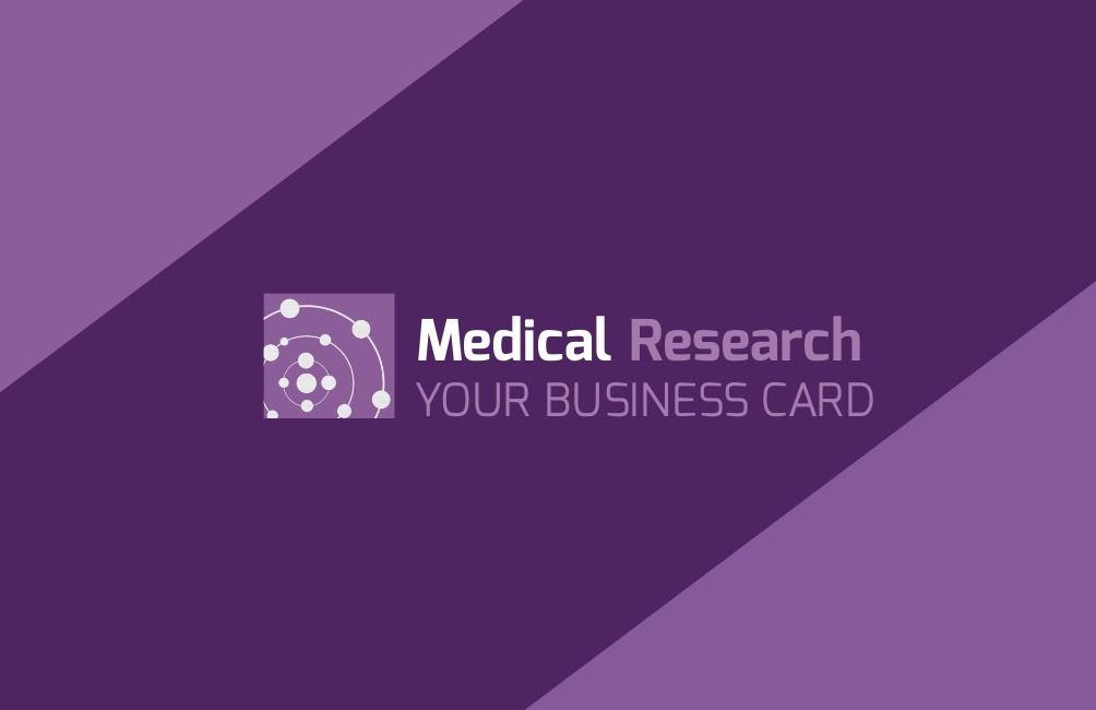 carte de visite de recherche médicale violette avec logo