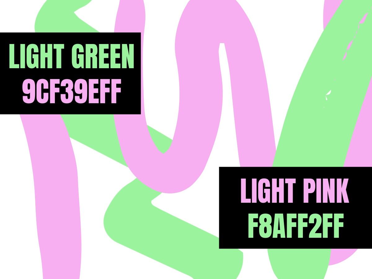 Trazos de combinación de colores de verde claro (9CF39EFF) y rosa claro (F8AFF2FF)
