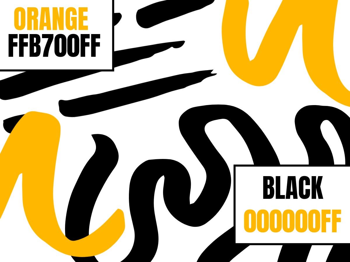 Combinación de colores Trazos de naranja (FFB700FF) y negro (000000FF)