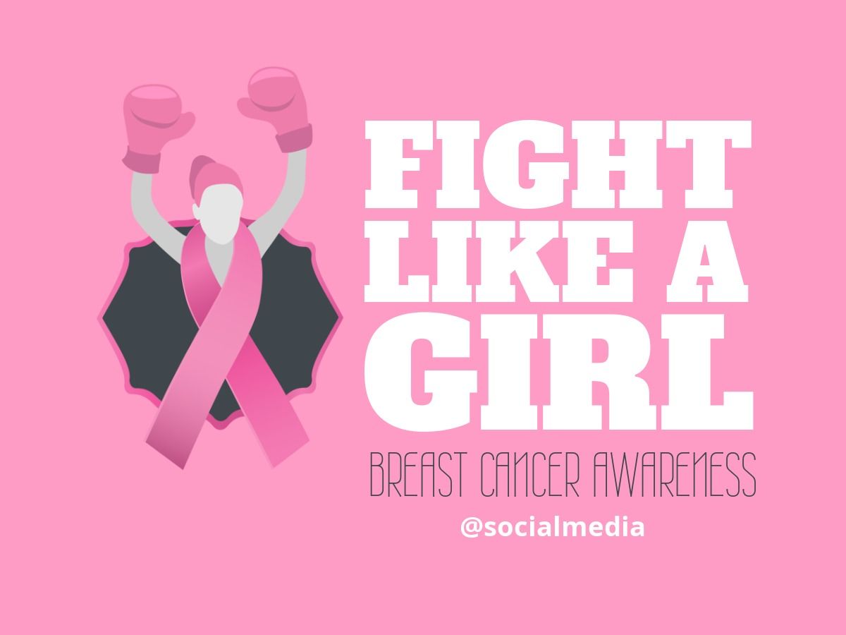 Social-Media-Beitrag zur Aufklärung über Brustkrebs mit Frauensymbol und sozialem Tag