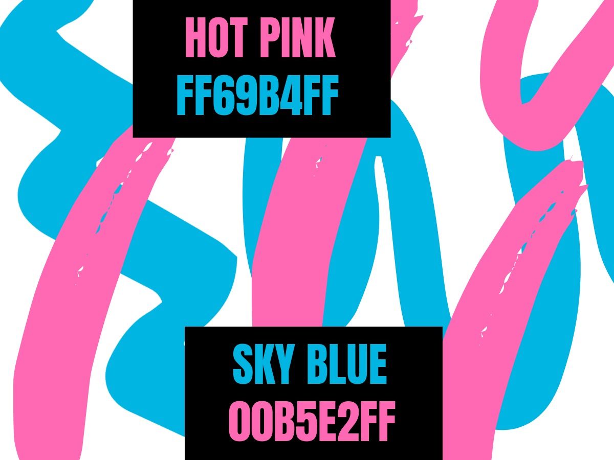 Trazos de combinación de colores de rosa fuerte (FF69B4FF) y azul cielo (00B5E2FF)