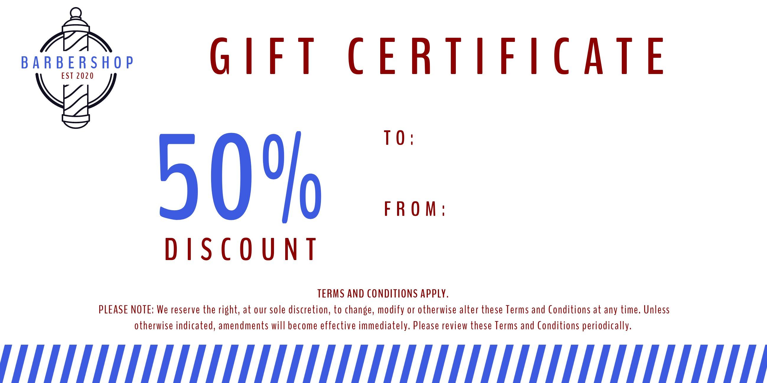 Certificado de regalo de Barbershop White 50% con logo y detalles en blanco - Teoría del color para diseñadores: El arte de usar el simbolismo del color - Imagen