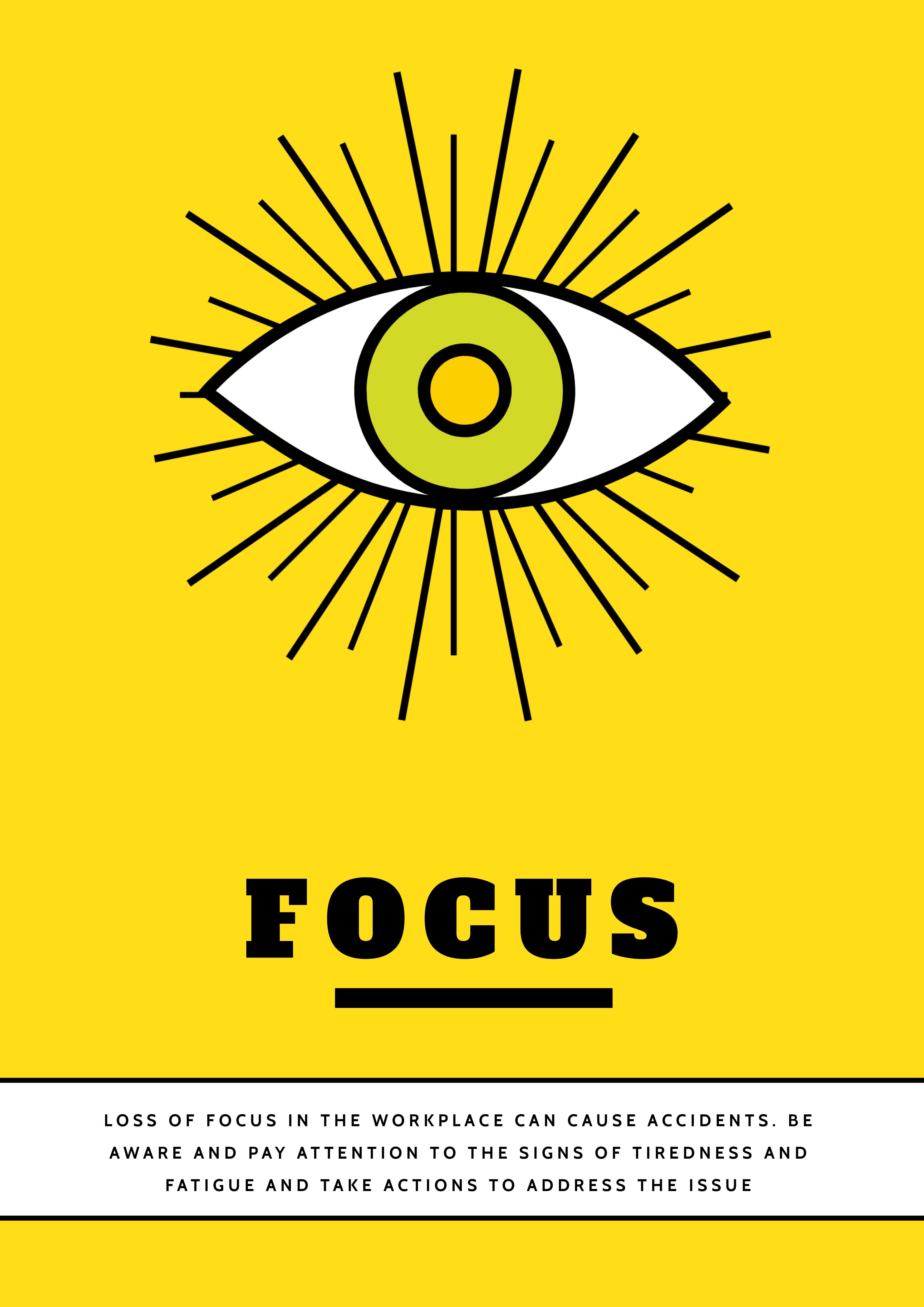 Yellow Focus Warning Poster con información y diseño de ojo - Teoría del color para diseñadores: El arte de usar el simbolismo del color - Imagen