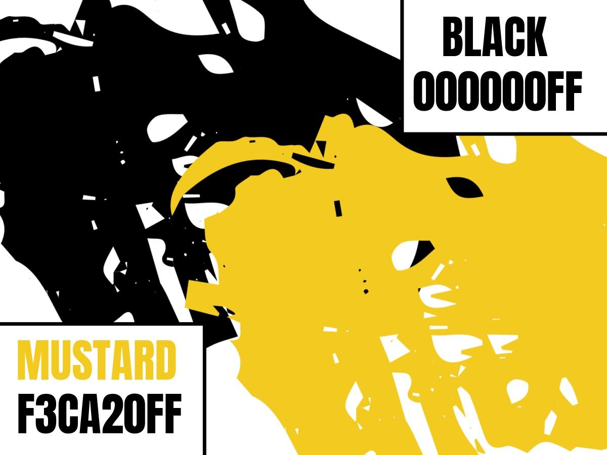 Combinación de colores Trazos de mostaza (F3CA20FF) y negro (000000FF)