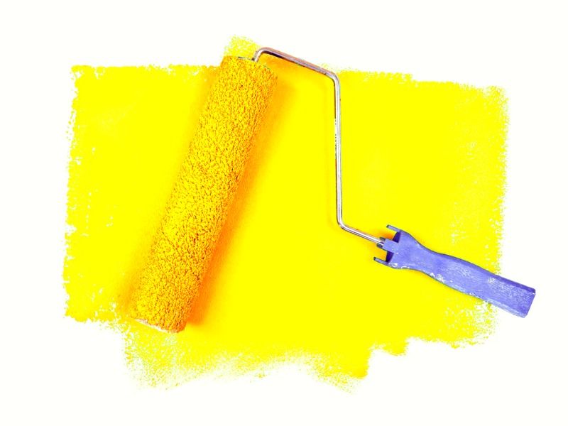 théorie des couleurs jaune - rouleau de peinture jaune - Image