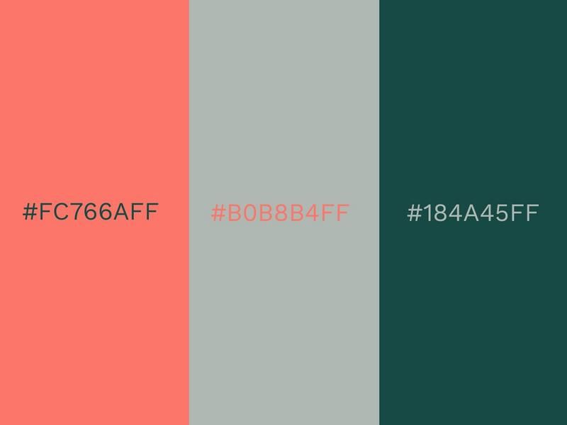 Living Coral, Storm Gray and Forest Biome color combinations - 80 attractive color combinations to try in 2021 - Image