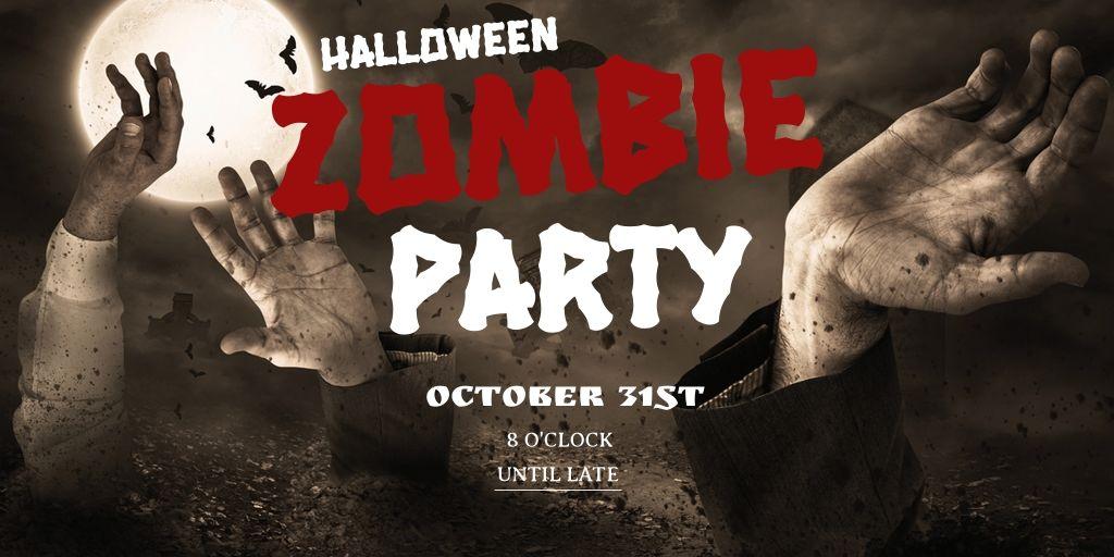 Halloween Zombie Party advertisement with hands coming from the ground - Reliable creative marketing strategies for your business that actually work - Image