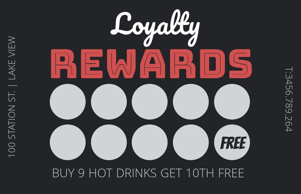 A restaurant's loyalty rewards card for a free drink - Customer loyalty program ideas - Image