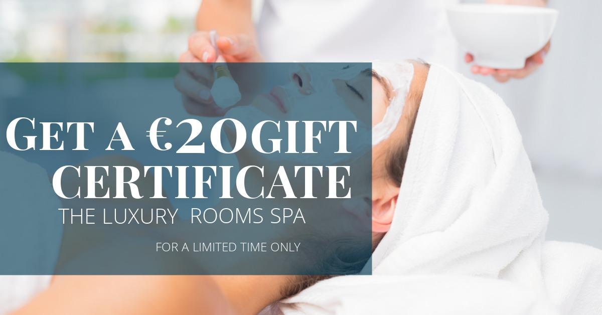 Anuncio de un número limitado de certificados de regalo de 20 euros para un spa con una instantánea de fascial de fondo