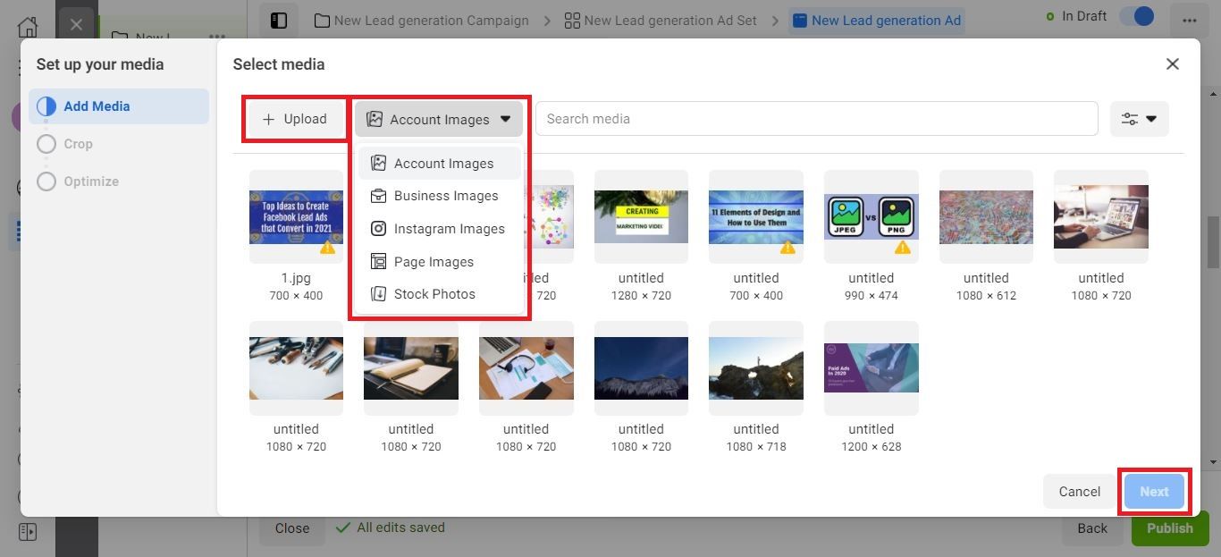 Captura de tela do upload de uma imagem ou seleção da biblioteca