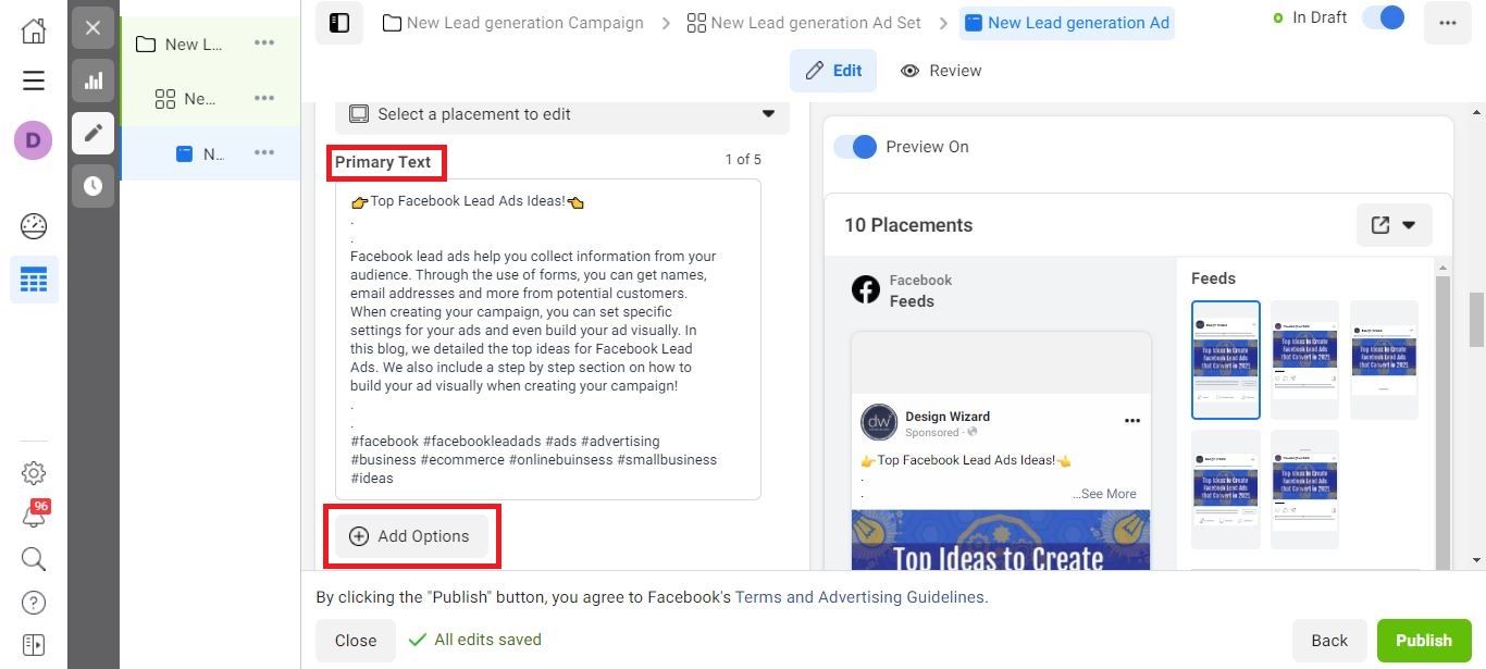 Screenshot of add primary text and add option button - How to choose the right Facebook event photo size, best practices - Image