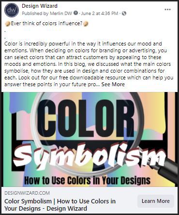 Design Wizard post about color symbolism - How to choose the right Facebook event photo size, best practices - Image
