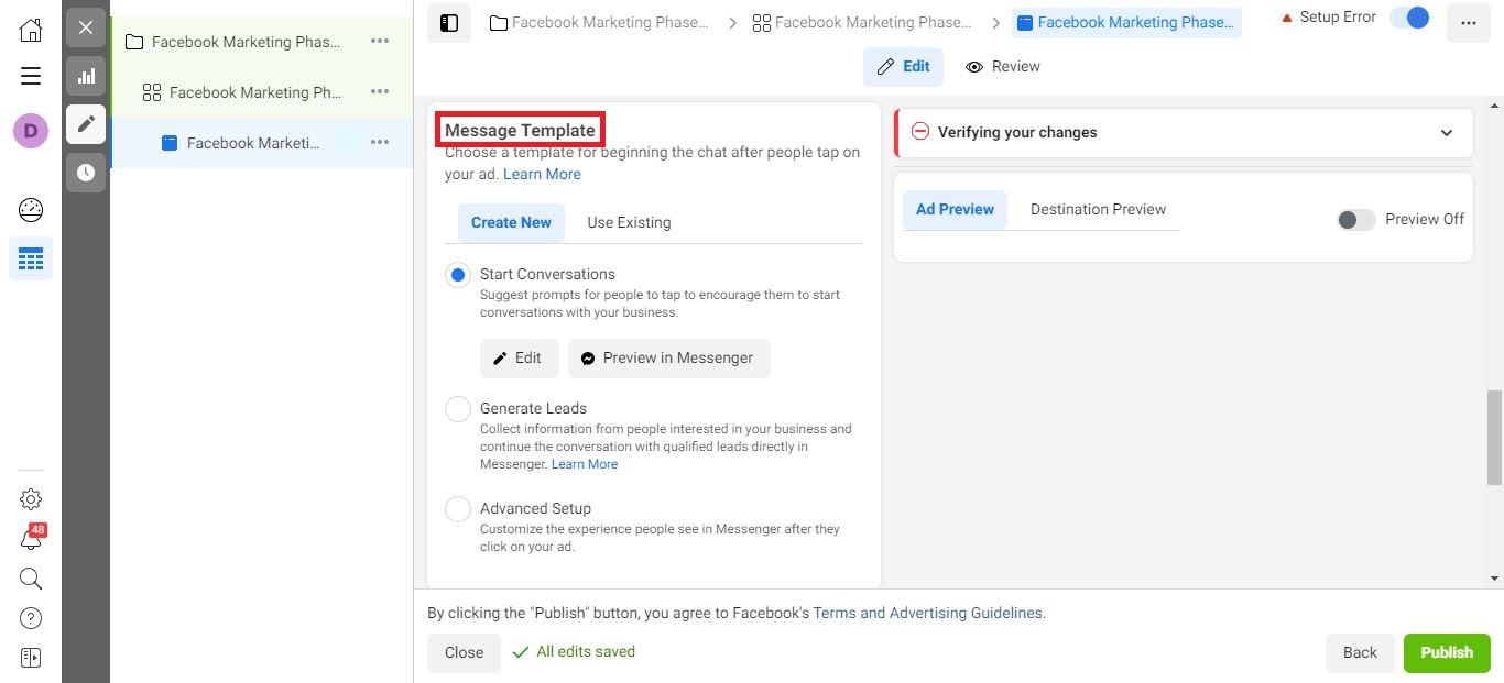 Anúncios do Facebook Messenger passo 4