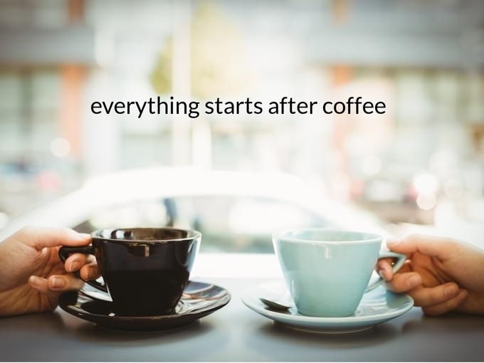 The caption Everething Starts After Coffee against the background of two people drinking coffee - Amazing Facebook post ideas for businesses - Image