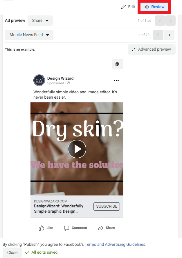 Step 7 Review and Publish Your Facebook Video Ad - Step-by-step guide on how to create outstanding Facebook video ads using Design Wizard - Image