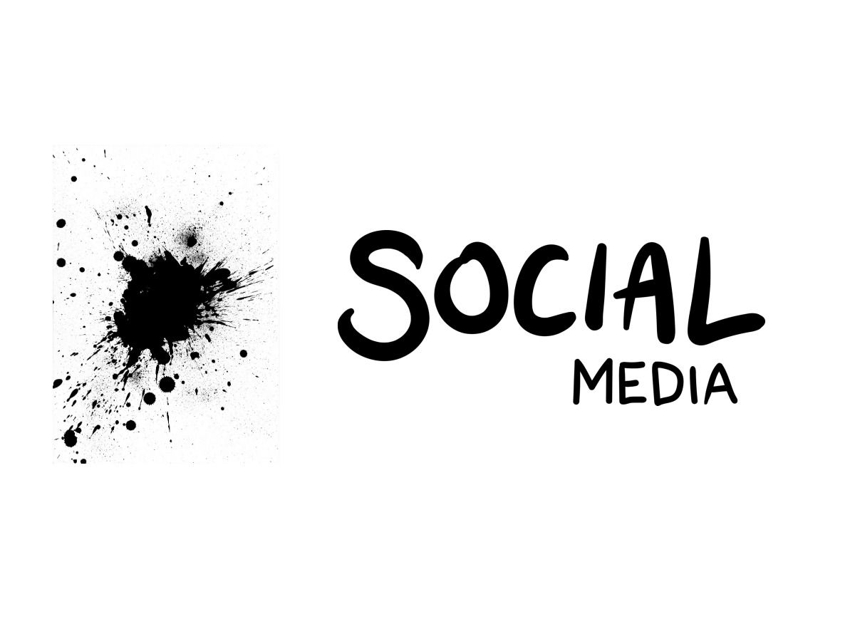 Schwarzer Klecks auf weißem Hintergrund mit der Aufschrift „Social Media“ daneben