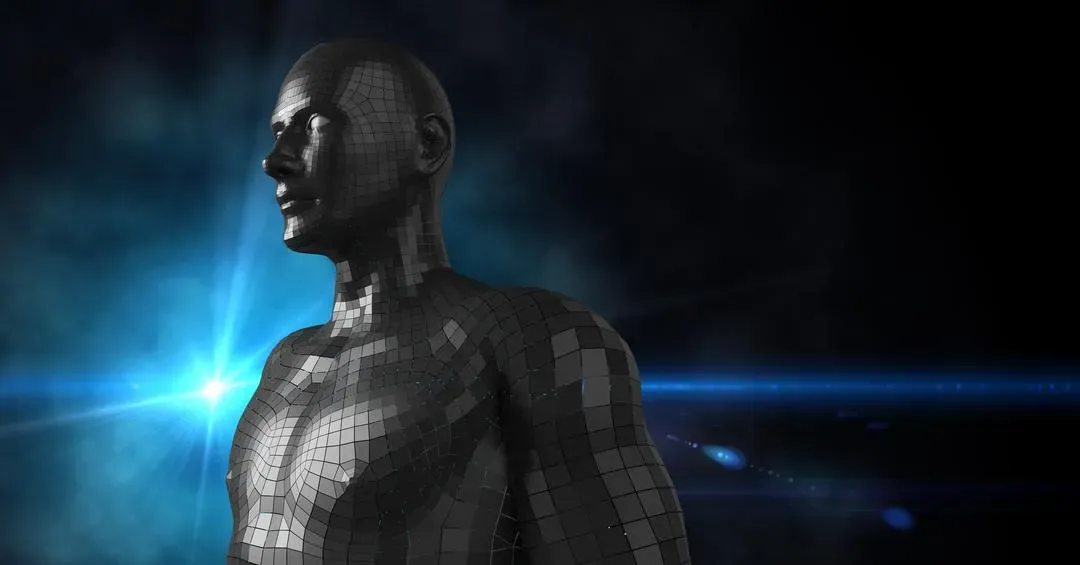 3D black male AI against black background and blue flare - Image